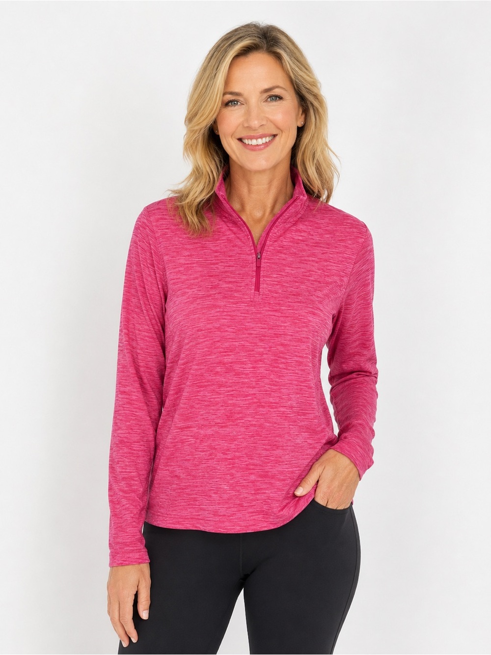 Cascade Sport Pink Space Dye Quarter Zip Pullover XL